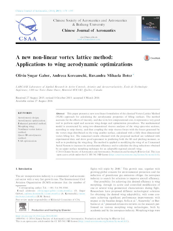 A new non-linear vortex lattice method : applications to wing aerodynamic optimizations Thumbnail