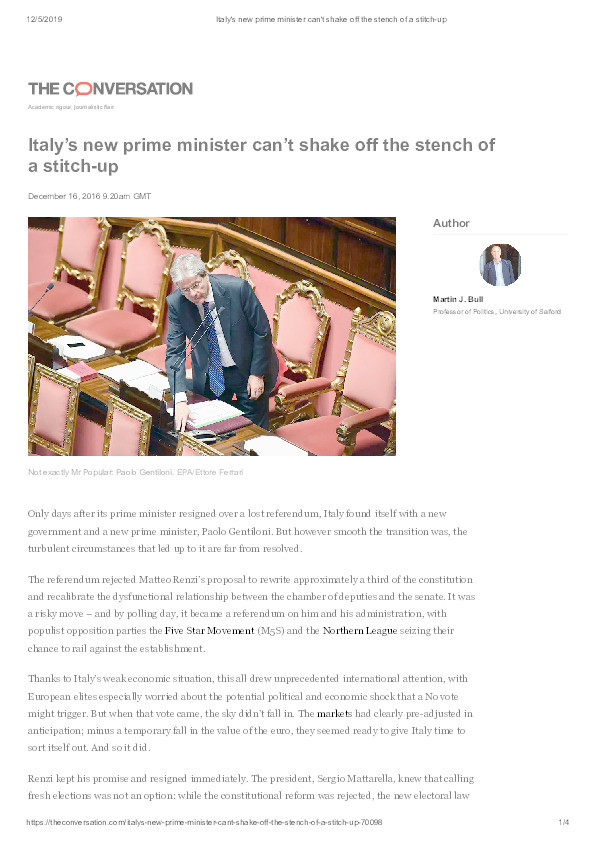 Italy's new Prime Minister can't shake off the stench of a stitch-up Thumbnail