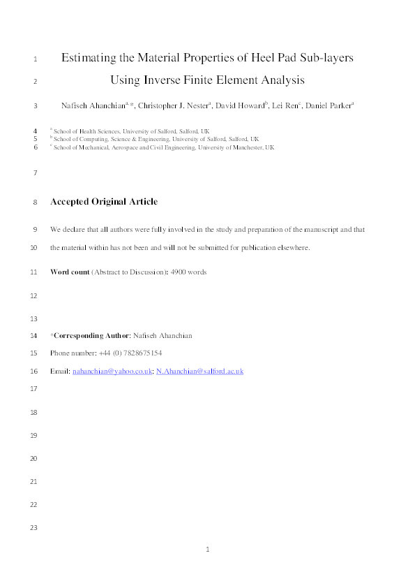 Estimating the material properties of heel pad sub-layers using inverse finite element analysis Thumbnail