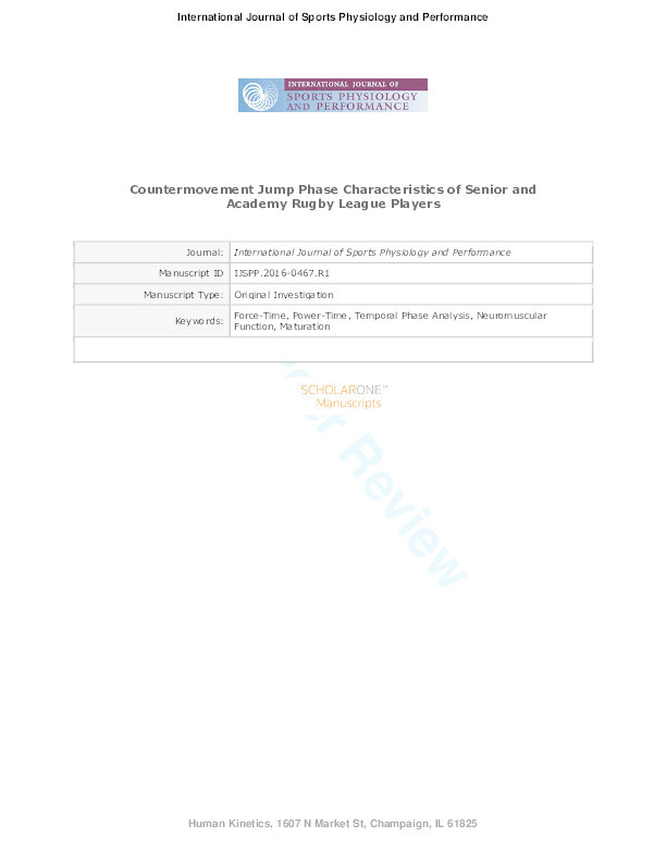 Countermovement jump phase characteristics of senior and academy rugby league players Thumbnail