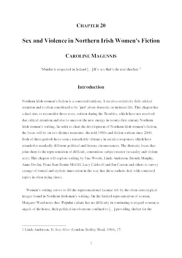 Sex and violence in Northern Irish women’s fiction Thumbnail