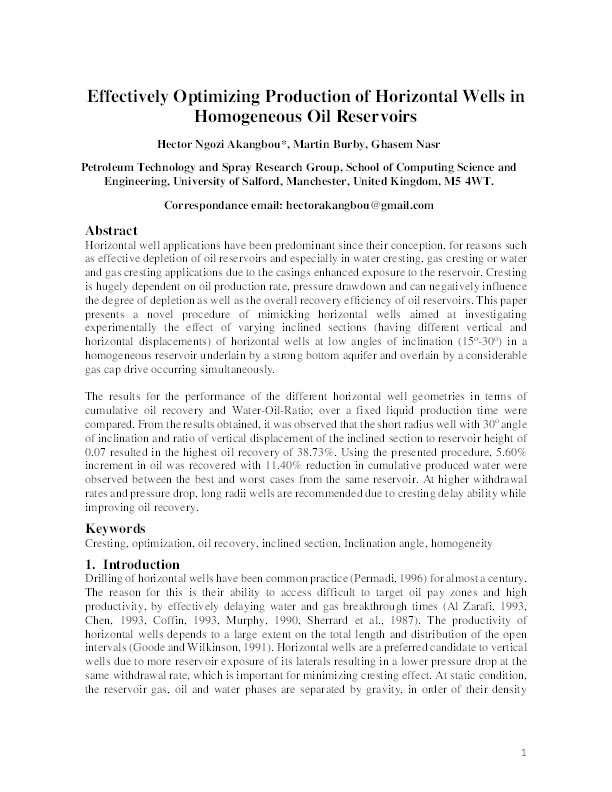 Effectively optimizing production of horizontal wells in homogeneous oil reservoirs Thumbnail