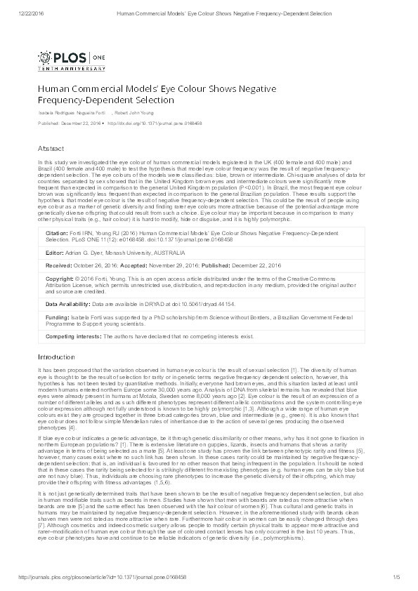 Human commercial models’ eye colour shows negative
frequency-dependent selection Thumbnail