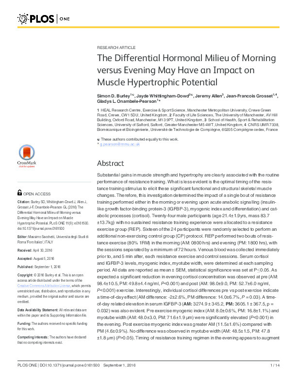 The differential hormonal milieu of morning versus evening, may have an impact on muscle hypertrophic potential Thumbnail