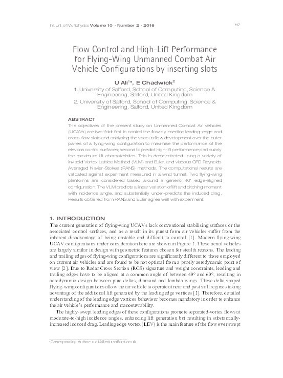 Flow control and high-lift performance for flying-wing manned Combat Air Vehicle Configurations by inserting lots Thumbnail