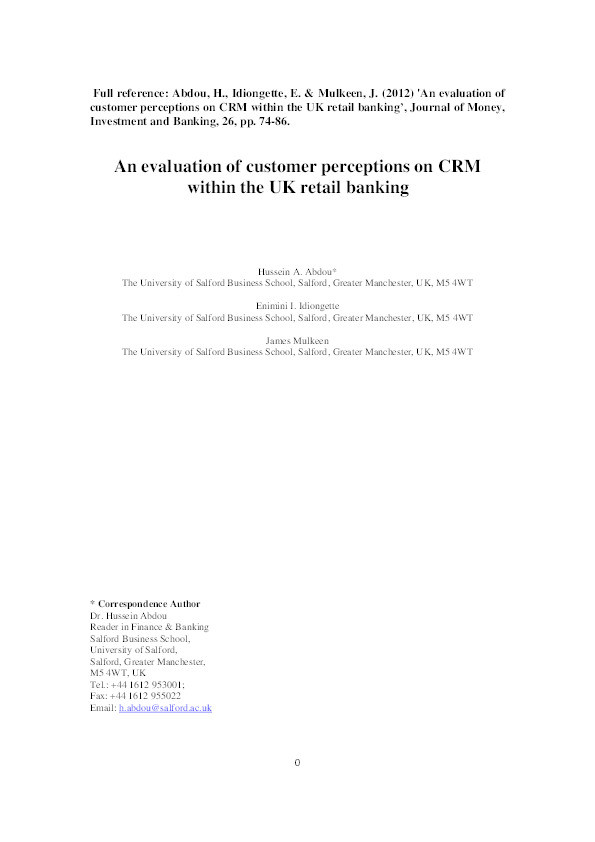 An evaluation of customer perceptions on CRM within the UK retail banking Thumbnail