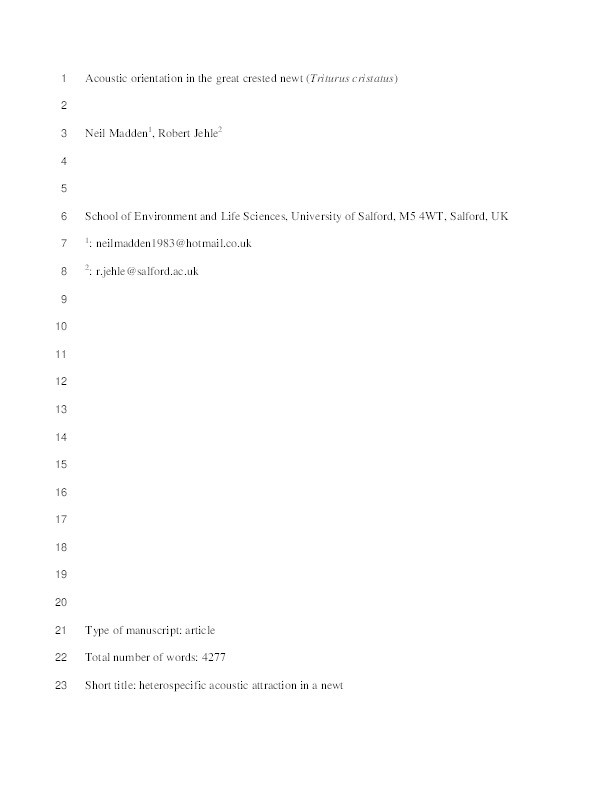 Acoustic orientation in the great crested newt (Triturus cristatus) Thumbnail
