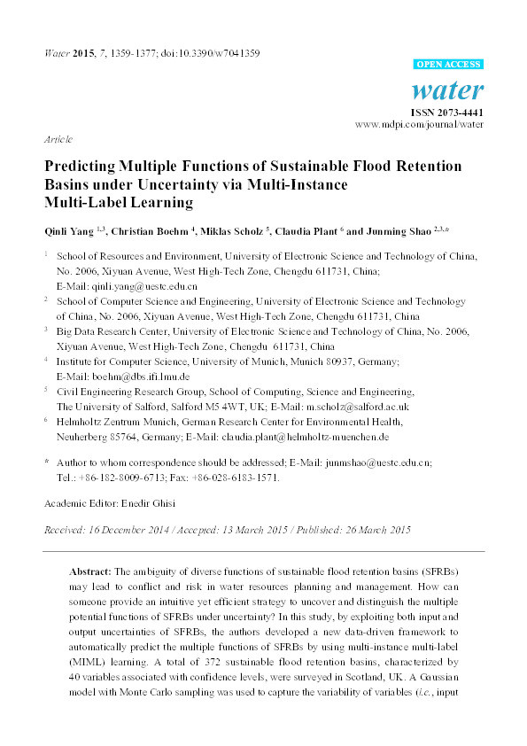 Predicting multiple functions of sustainable flood retention basins under uncertainty via multi-instance multi-label learning Thumbnail