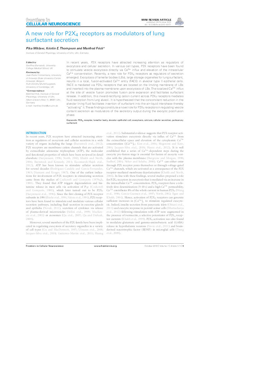 A new role for P2X4 receptors as modulators of lung surfactant secretion Thumbnail