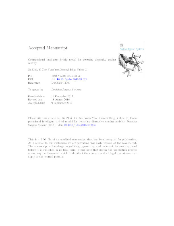 Computational intelligent hybrid model for detecting disruptive trading activity Thumbnail