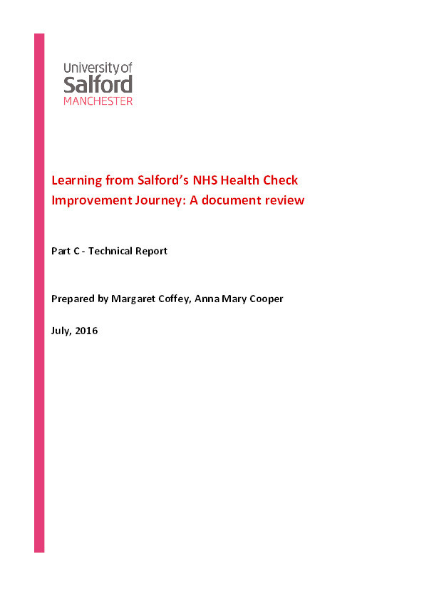 Learning from Salford’s NHS Health Check Improvement Journey : A document review Thumbnail