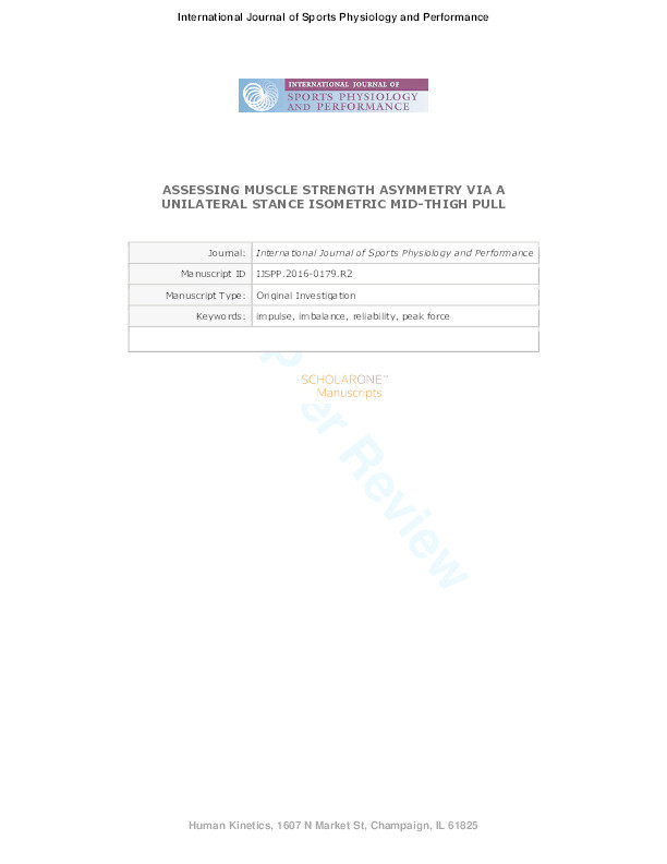 Assessing muscle strength asymmetry via a unilateral stance isometric mid-thigh pull Thumbnail