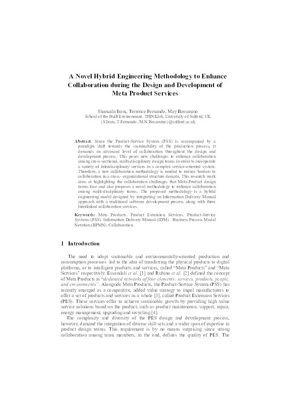 A novel hybrid engineering methodology to enhance collaboration during the design and development of meta product services Thumbnail