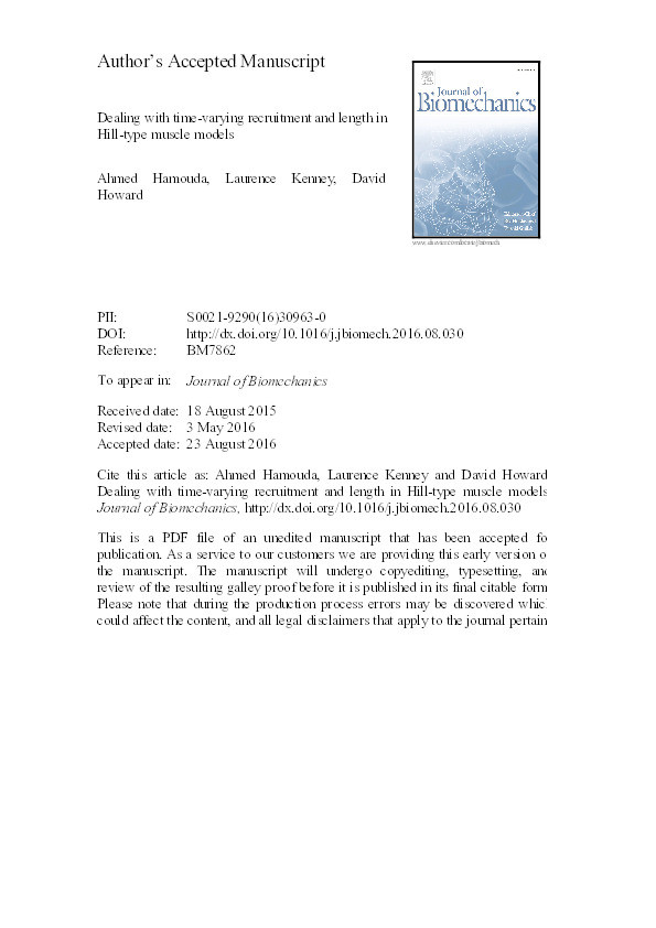 Dealing with time-varying recruitment and length in Hill-type muscle models Thumbnail