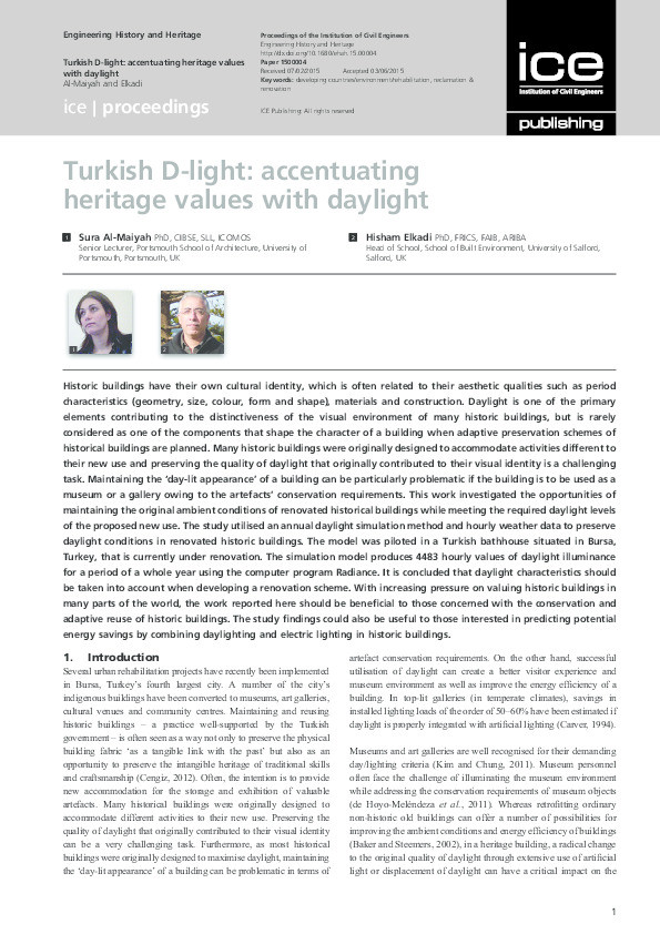 Turkish D-light : accentuating heritage values with daylight Thumbnail
