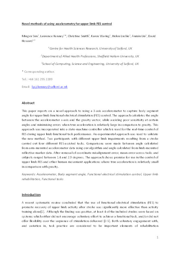 A novel method of using accelerometry for upper limb FES control Thumbnail