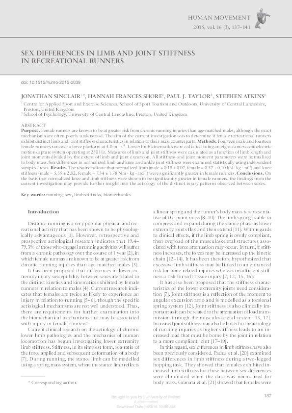 Sex differences in limb and joint stiffness
in recreational runners Thumbnail