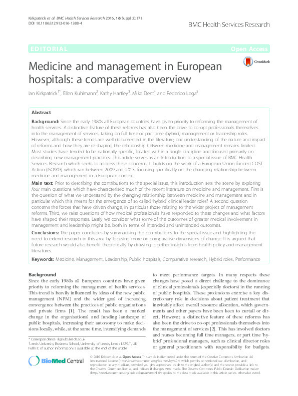 Medicine and management in European hospitals : a comparative overview Thumbnail