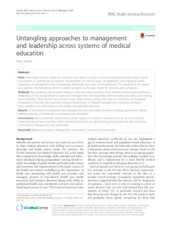 Untangling approaches to management and leadership across systems of medical education Thumbnail