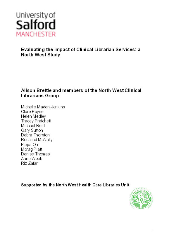 Evaluating the impact of clinical librarian services in the North West Thumbnail