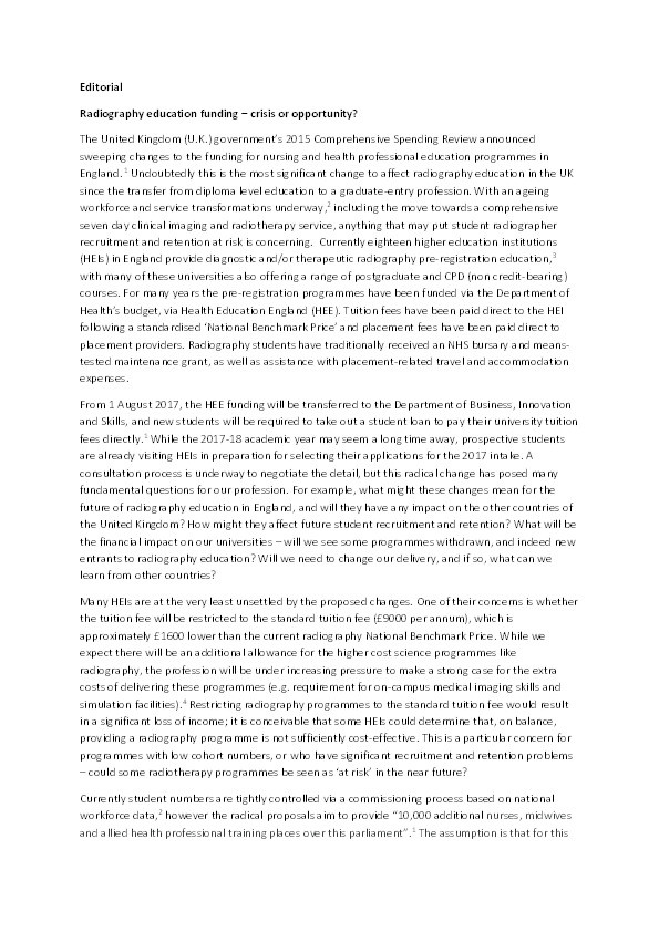 Radiography education funding – crisis or opportunity? Thumbnail