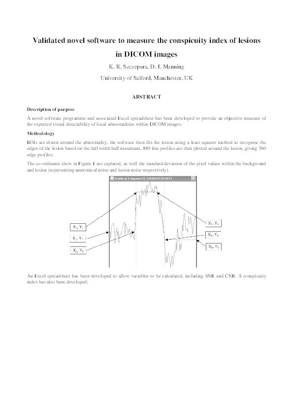 Validated novel software to measure the conspicuity index of lesions in DICOM images Thumbnail