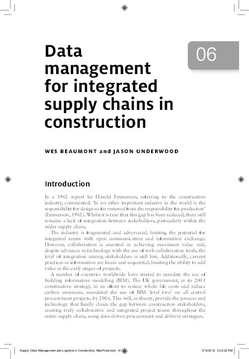 Data Management for Integrated Supply Chains in Construction Thumbnail
