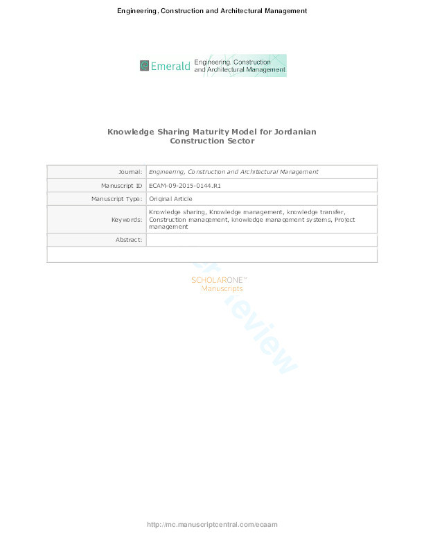 Knowledge sharing maturity model for Jordanian construction sector Thumbnail