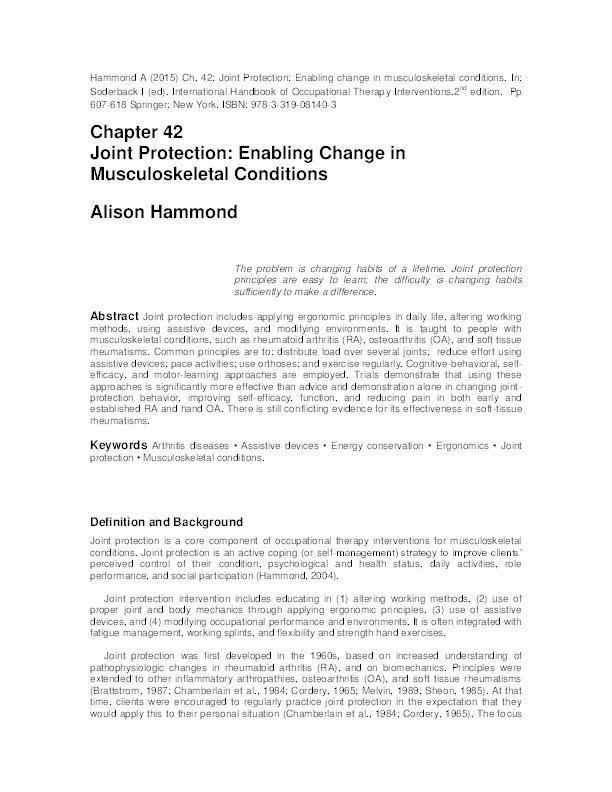 Joint Protection : enabling change in musculoskeletal conditions Thumbnail
