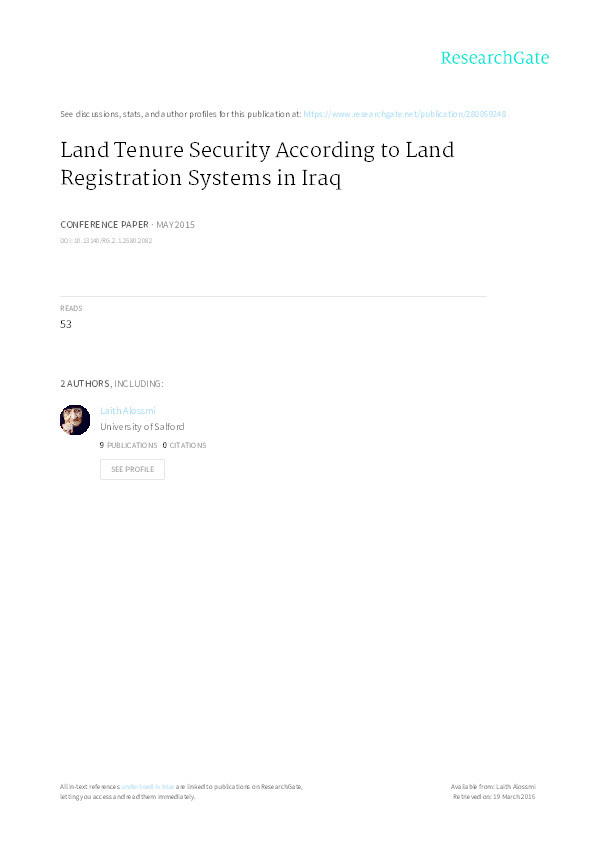 Land tenure security according to land registration systems in Iraq Thumbnail
