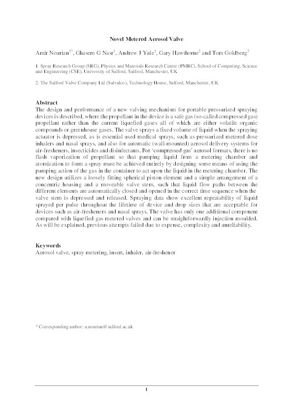 Novel metered aerosol valve Thumbnail