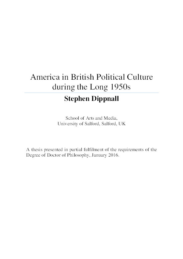 America in British political culture during the long 1950s Thumbnail