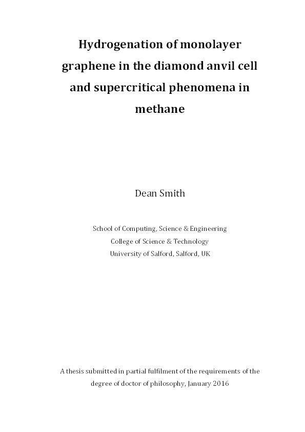 Hydrogenation of monolayer graphene in the diamond anvil cell and supercritical phenomena in methane Thumbnail