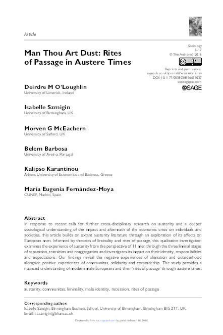 Man thou art dust : rites of passage in austere times Thumbnail