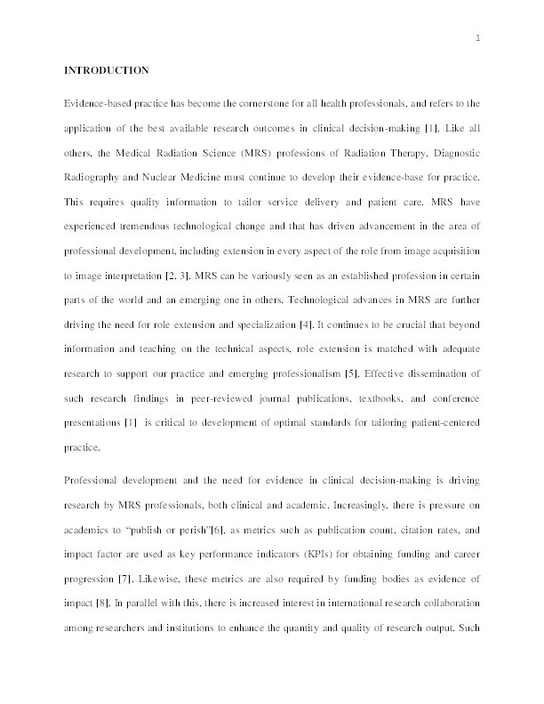 A review of individual and institutional publication productivity in medical radiation science Thumbnail