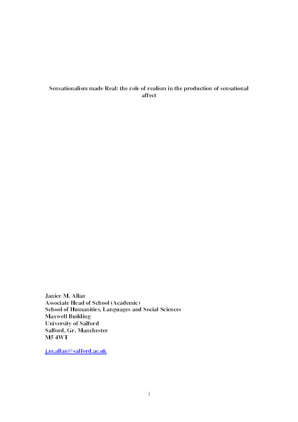 Sensationalism made real : the role of realism in the production of sensational affect Thumbnail