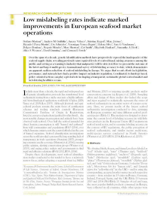 Low mislabeling rates indicate marked
improvements in European seafood market
operations Thumbnail