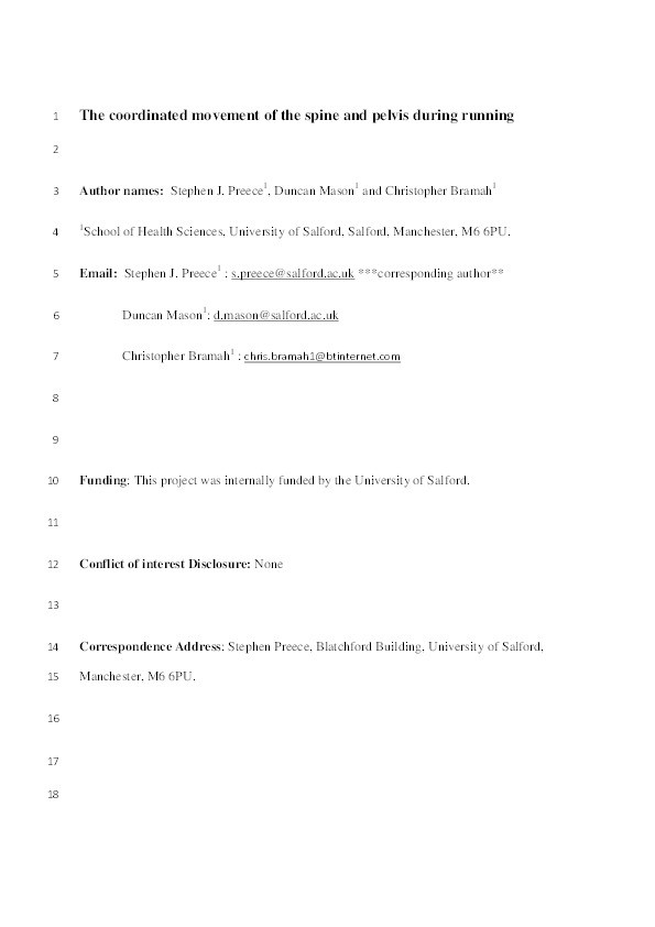 The coordinated movement of the spine and pelvis during running Thumbnail