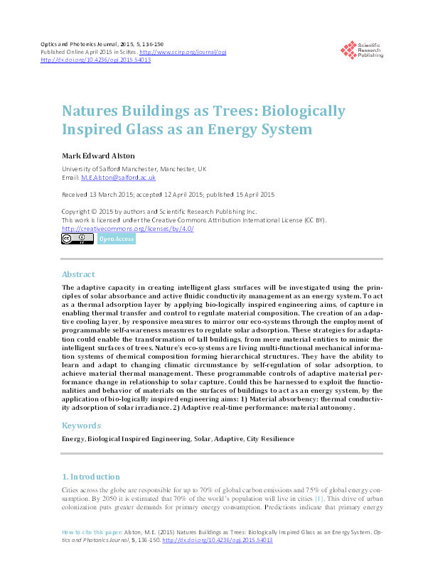 Natures buildings as trees : biologically inspired glass as an energy system Thumbnail