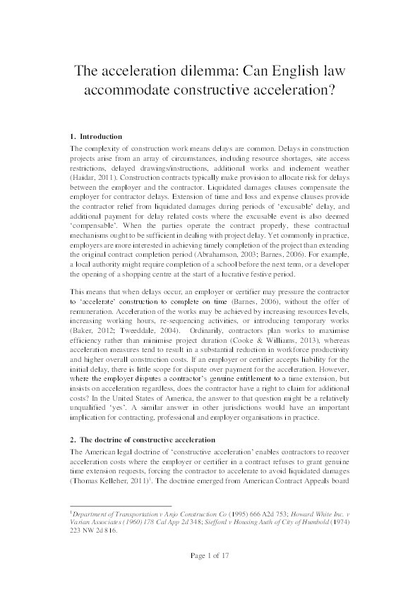The acceleration dilemma : can English law accommodate constructive acceleration? Thumbnail