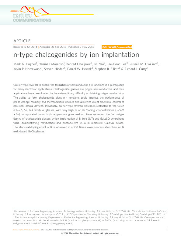 n-type chalcogenides by ion implantation Thumbnail