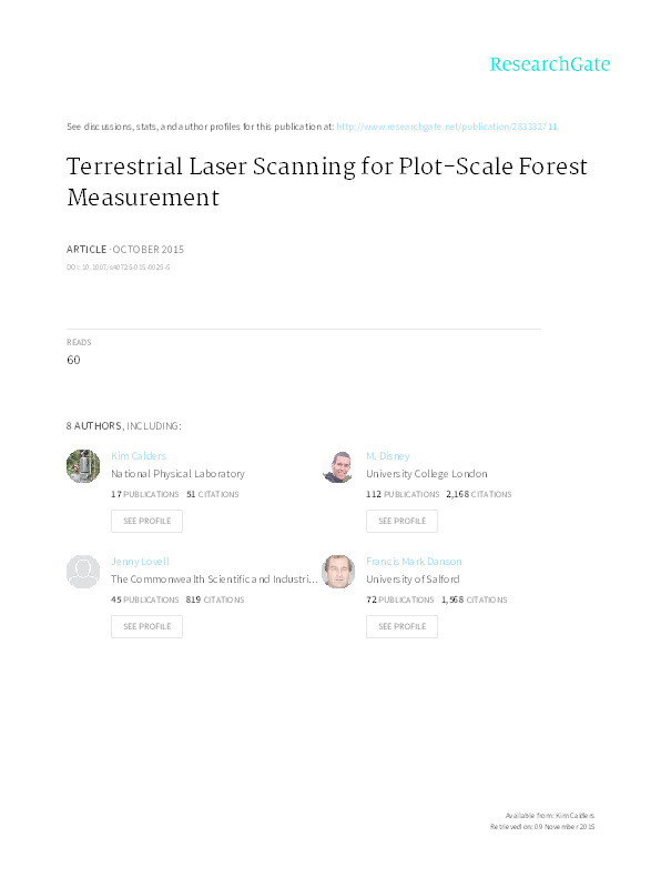 Terrestrial laser scanning for plot-scale forest measurement Thumbnail