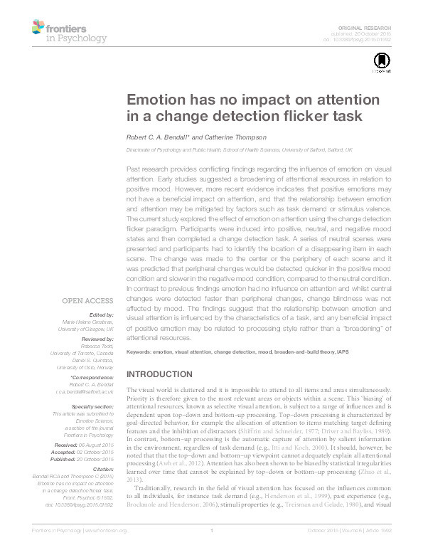 Emotion has no impact on attention in a change detection flicker task Thumbnail