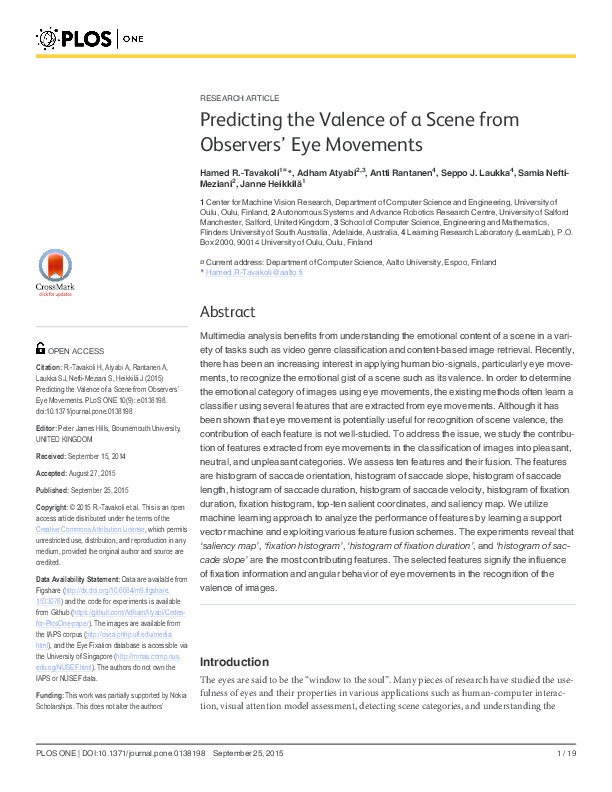 Predicting the valence of a scene from
observers’ eye movements Thumbnail