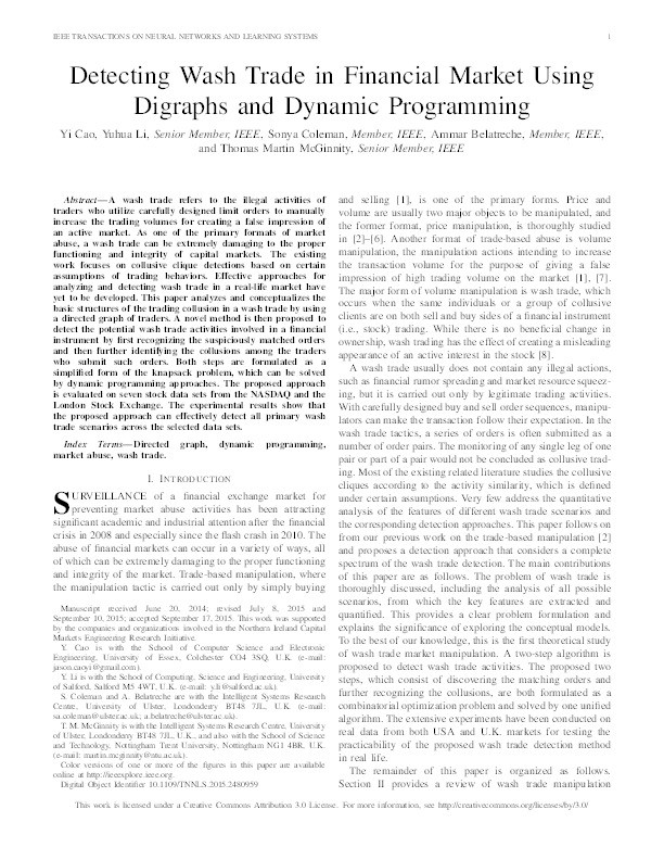 Detecting wash trade in financial market using digraphs and dynamic programming Thumbnail