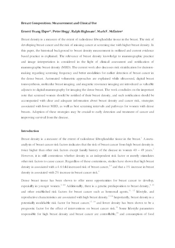 Breast composition : measurement and clinical use Thumbnail