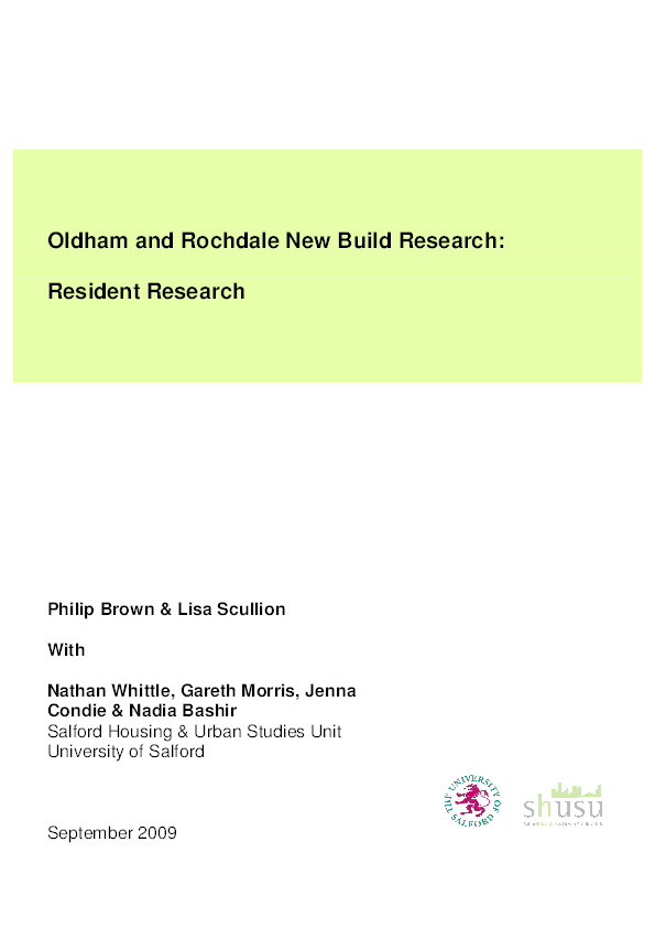 Oldham and Rochdale new build research : Resident research Thumbnail