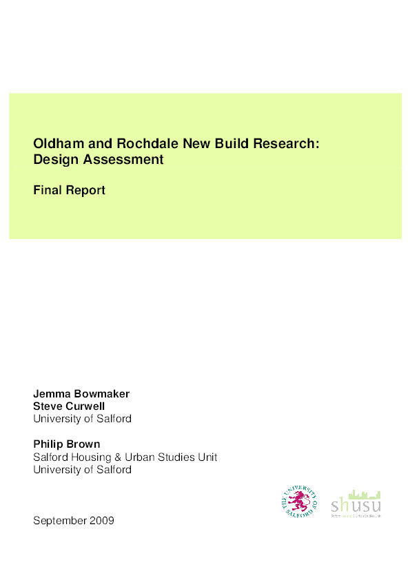 Oldham and Rochdale new build research : Design assessment :  Final report Thumbnail