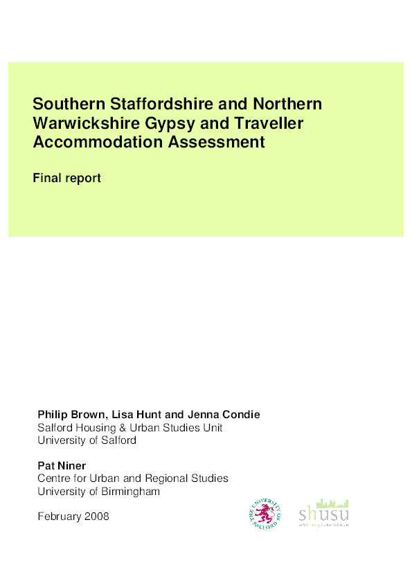 Southern Staffordshire and Northern Warwickshire Gypsy and Traveller accommodation assessment : Final report Thumbnail