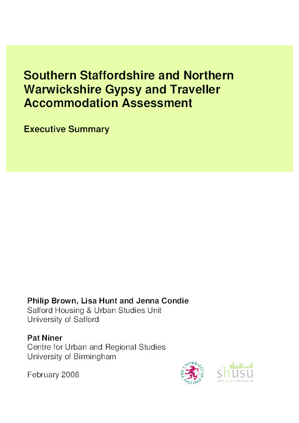 Southern Staffordshire and Northern Warwickshire Gypsy and Traveller accommodation assessment : Executive summary Thumbnail